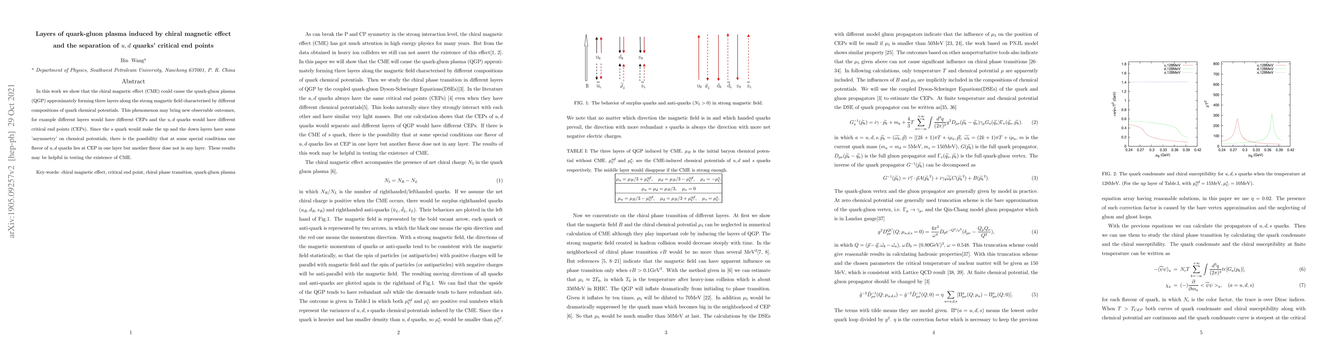 Thumbnail for Layers of quark-gluon plasma induced by chiral magnetic effect and the
  separation of $u,d$ quarks' critical end points