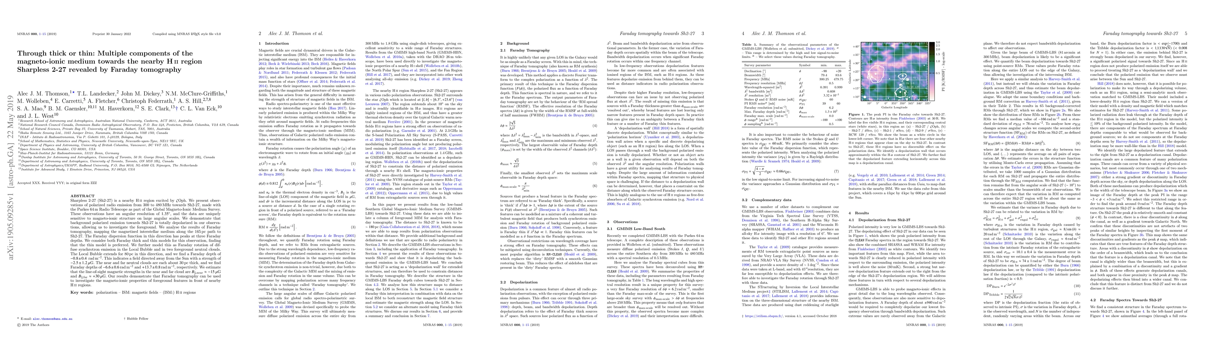 Thumbnail for Through thick or thin: Multiple components of the magneto-ionic medium
  towards the nearby ${\rm H\,{\small II}}$ region Sharpless 2-27 revealed by
  Faraday tomography