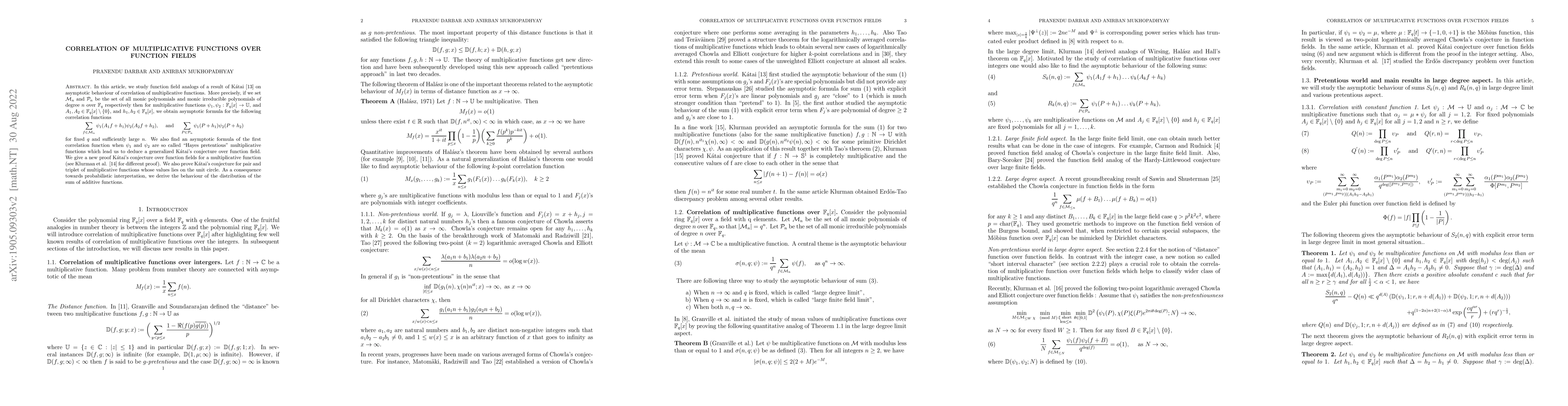 Thumbnail for Correlation of multiplicative functions over function fields