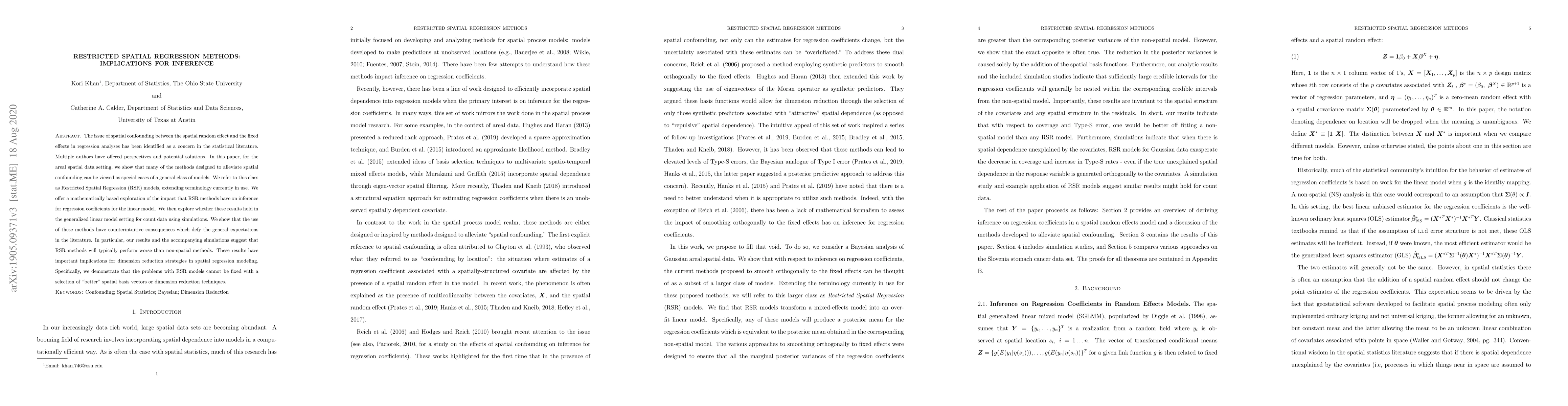 Thumbnail for Restricted Spatial Regression Methods: Implications for Inference