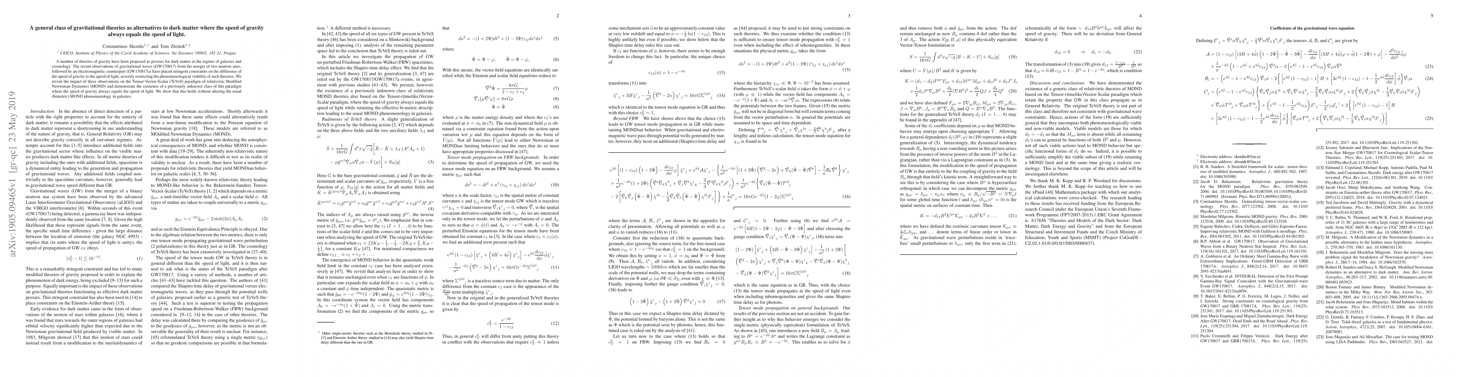 Thumbnail for A general class of gravitational theories as alternatives to dark matter
  where the speed of gravity always equals the speed of light