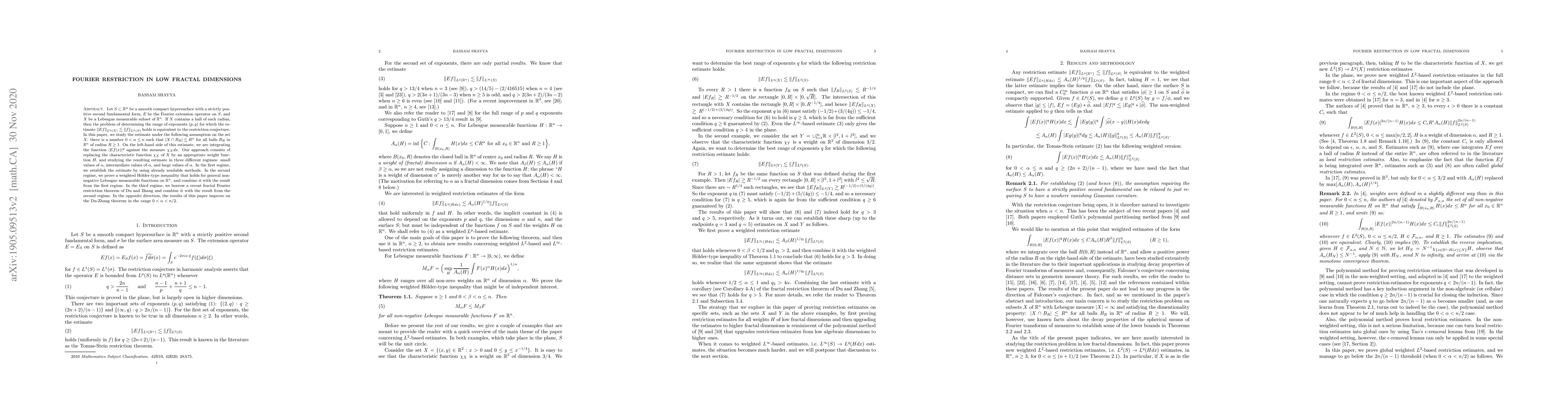 Thumbnail for Fourier restriction in low fractal dimensions