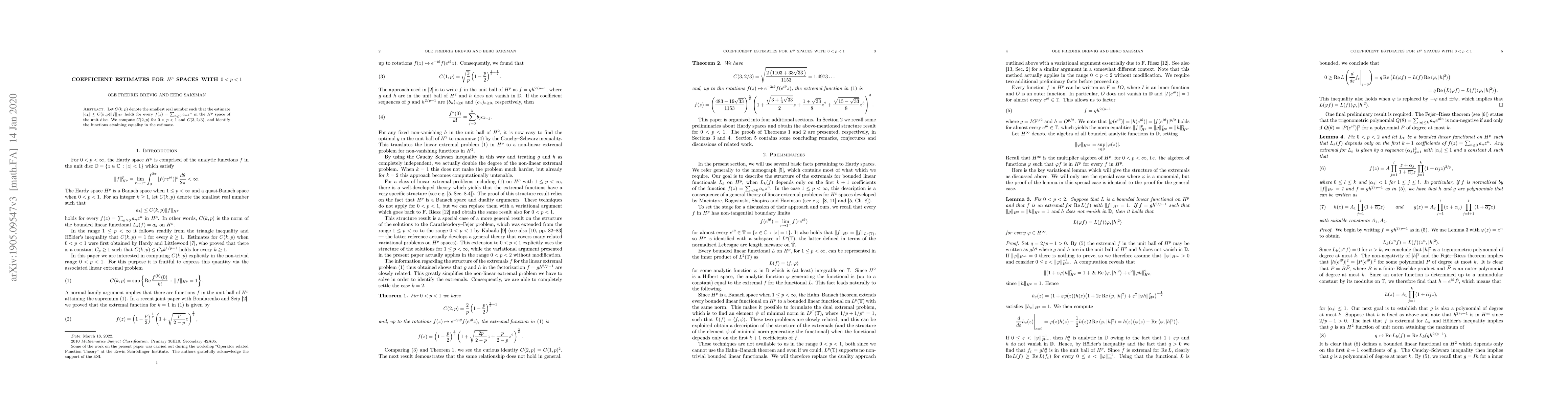 Thumbnail for Coefficient estimates for $H^p$ spaces with $0<p<1$
