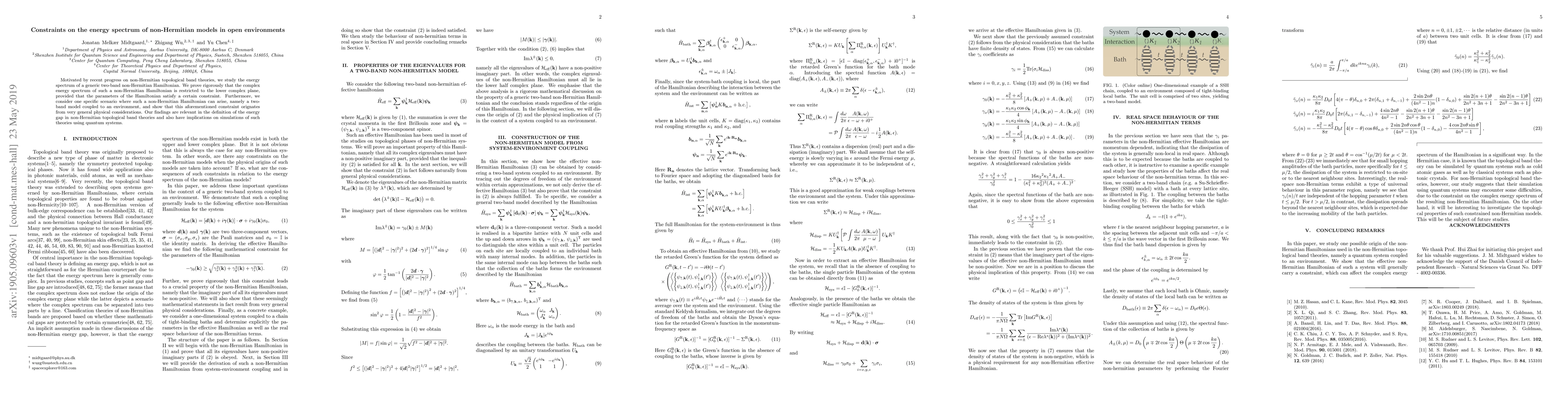 Thumbnail for Constraints on the energy spectrum of non-Hermitian models in open
  environments