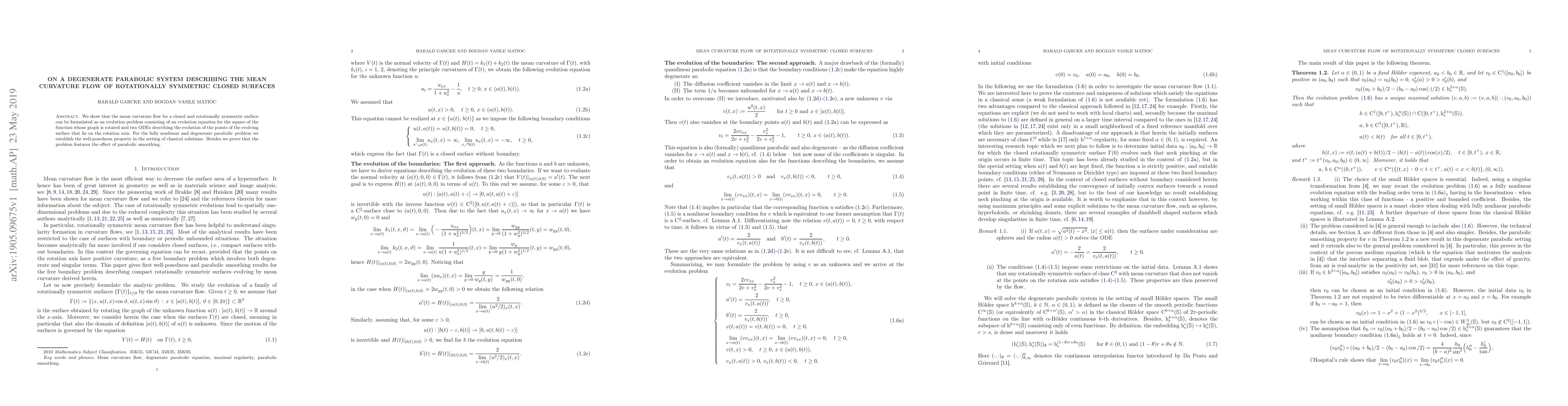 Thumbnail for On a degenerate parabolic system describing the mean curvature flow of
  rotationally symmetric closed surfaces
