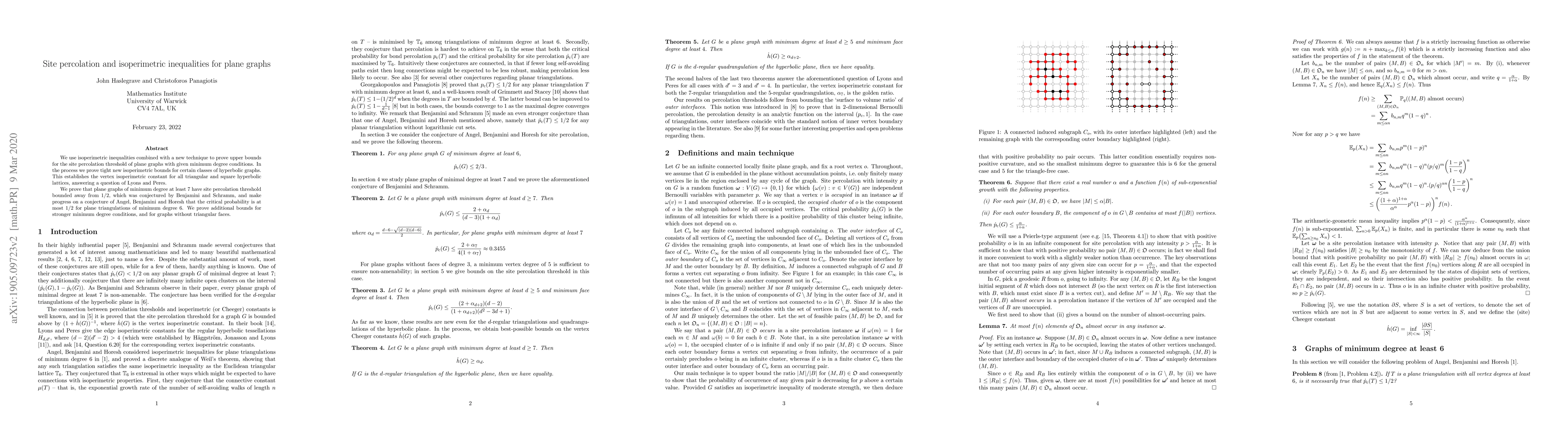 Thumbnail for Site percolation and isoperimetric inequalities for plane graphs