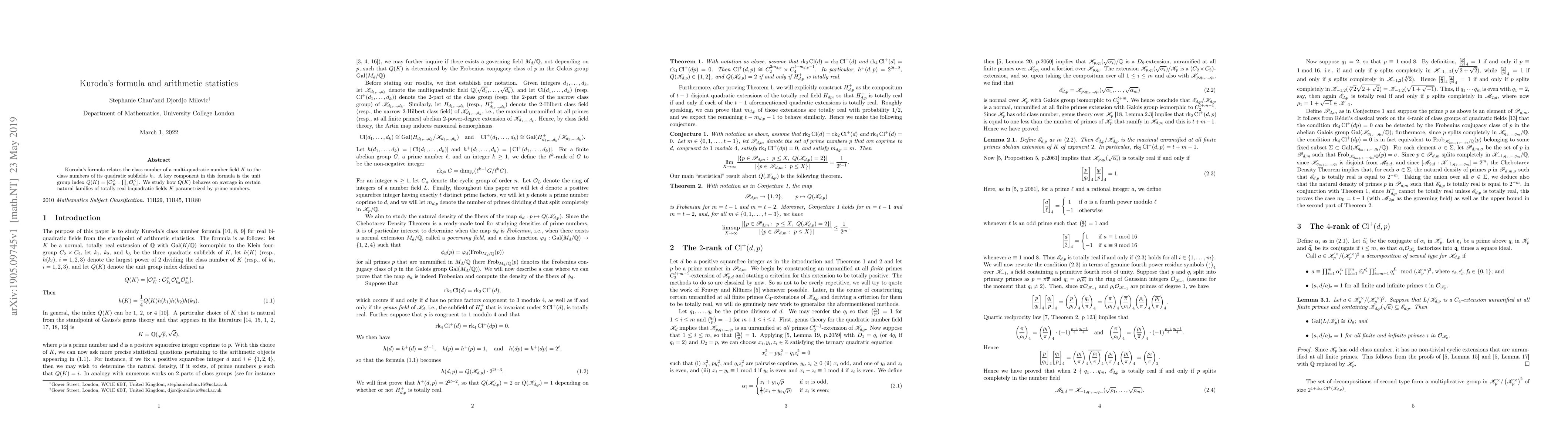 Thumbnail for Kuroda's formula and arithmetic statistics