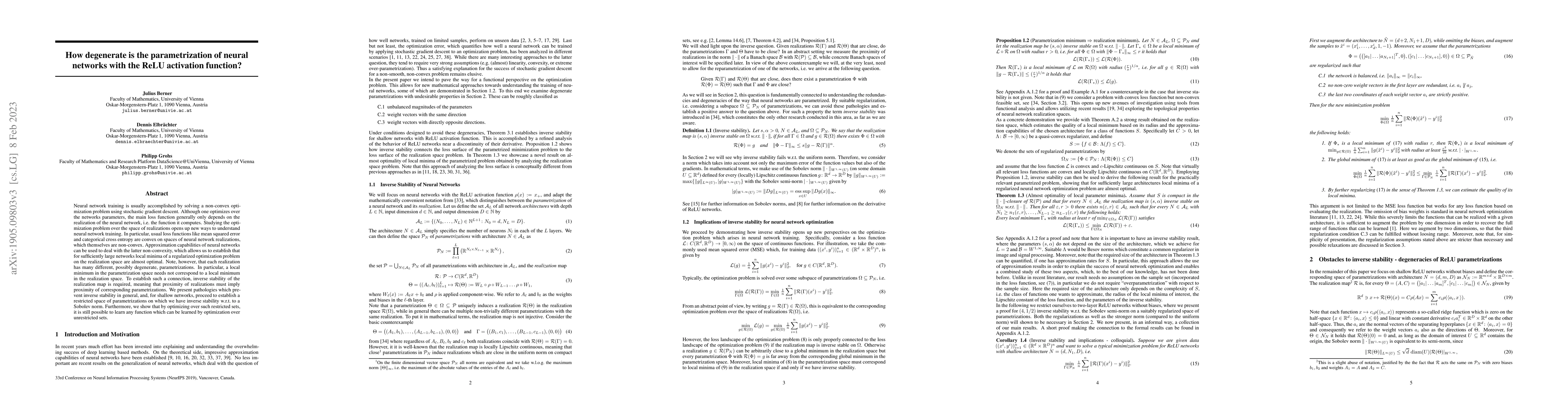 Thumbnail for How degenerate is the parametrization of neural networks with the ReLU
  activation function?