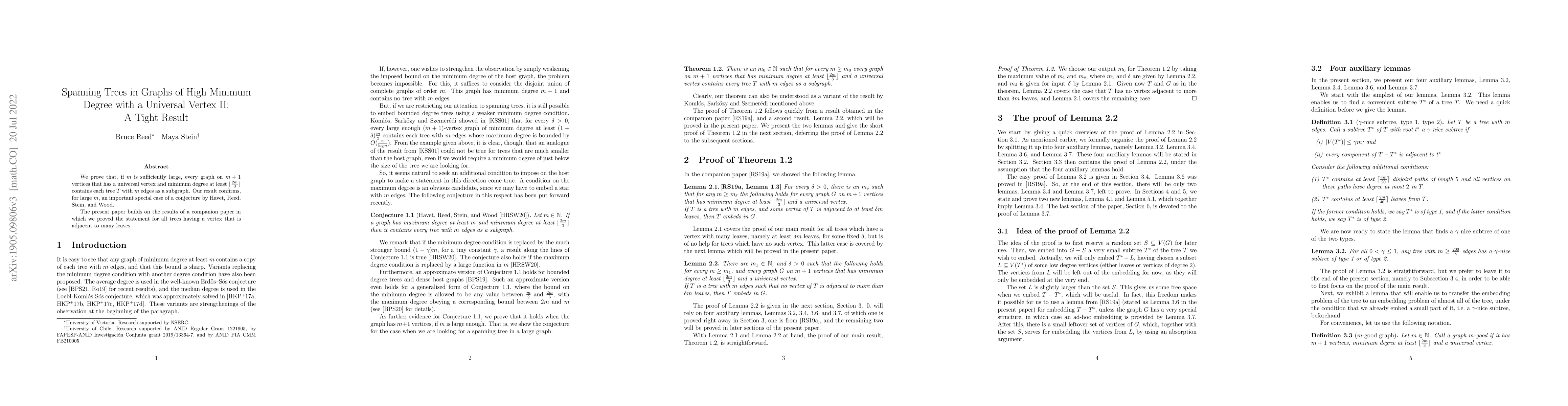 Thumbnail for Spanning Trees in Graphs of High Minimum Degree with a Universal Vertex
  II: A Tight Result