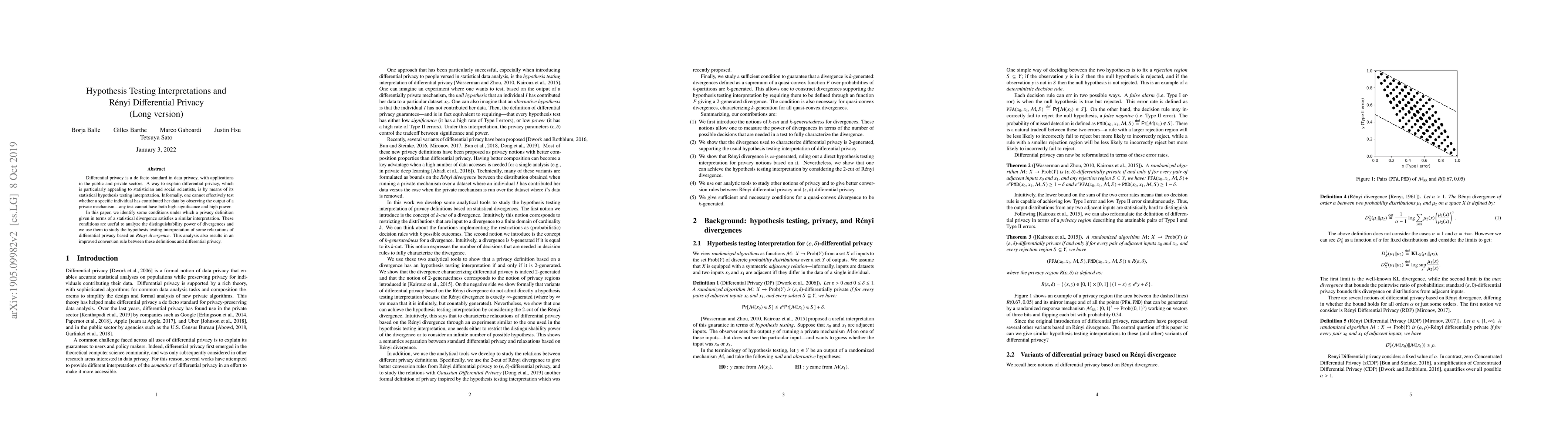 Thumbnail for Hypothesis Testing Interpretations and Renyi Differential Privacy
