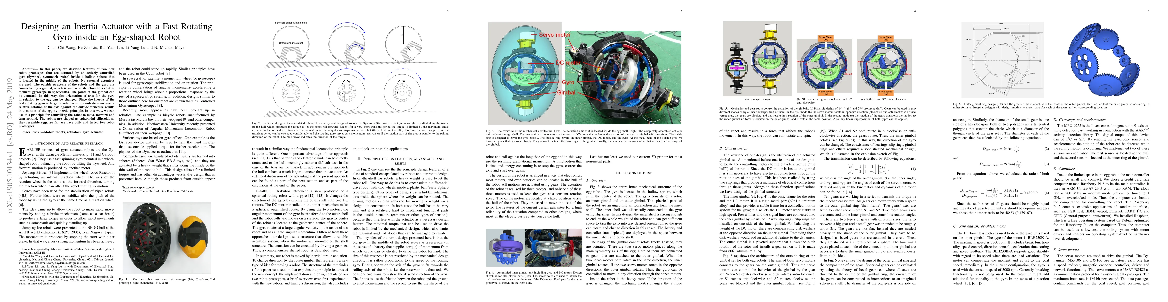 Thumbnail for Designing an Inertia Actuator with a Fast Rotating Gyro inside an
  Egg-shaped Robot