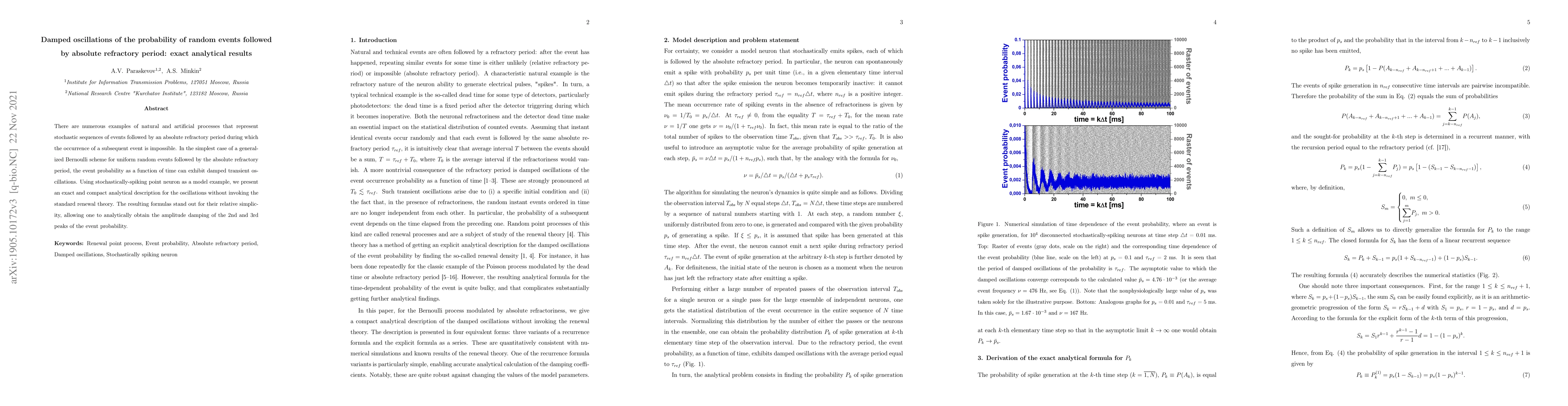 Thumbnail for Damped oscillations of the probability of random events followed by
  absolute refractory period: exact analytical results