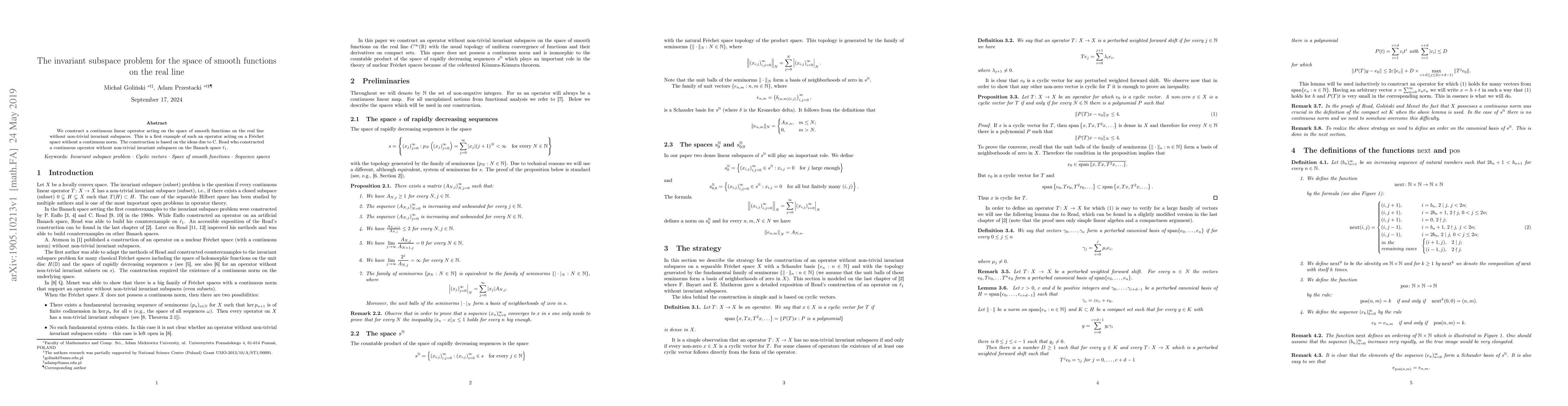 Thumbnail for The invariant subspace problem for the space of smooth functions on the
  real line