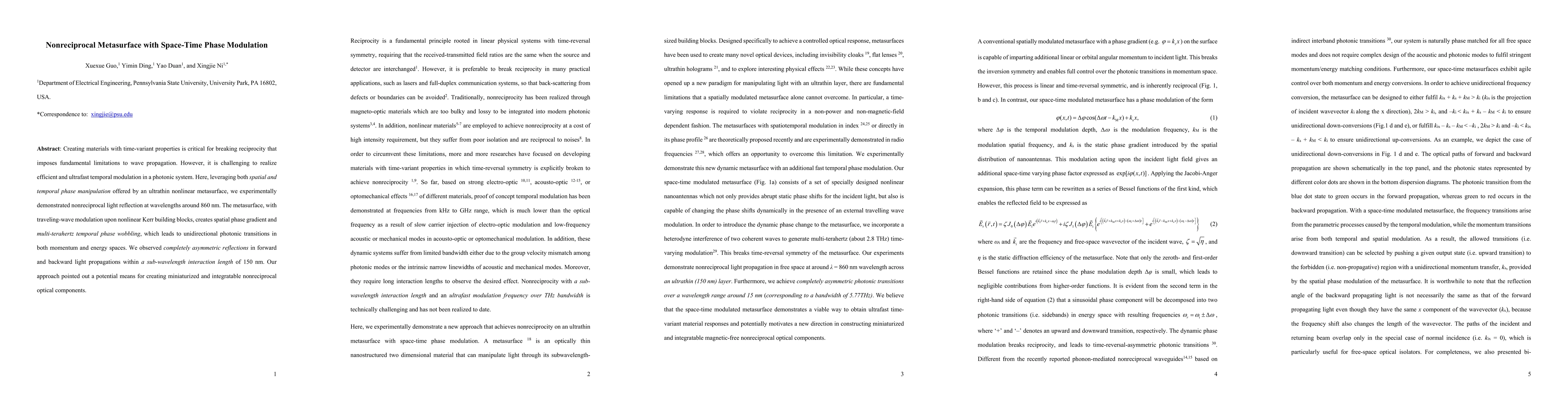 Thumbnail for Nonreciprocal Metasurface with Space-Time Phase Modulation