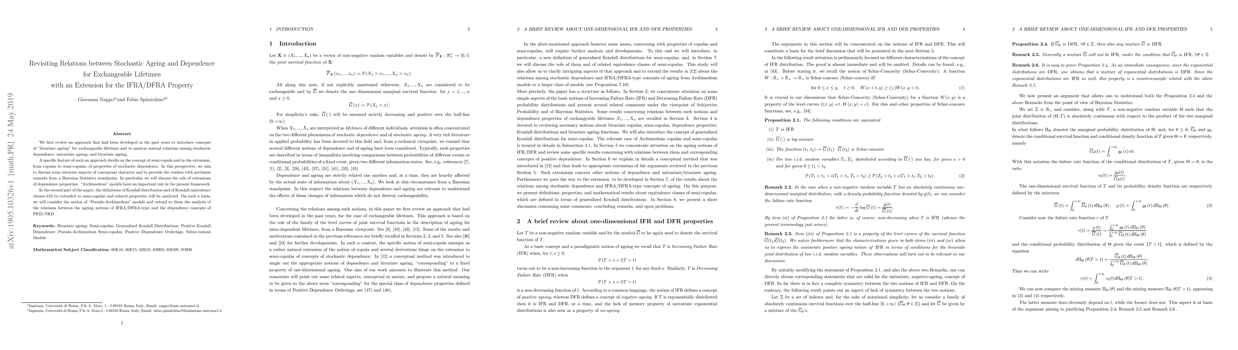 Thumbnail for Revisiting Relations between Stochastic Ageing and Dependence for
  Exchangeable Lifetimes with an Extension for the IFRA/DFRA Property