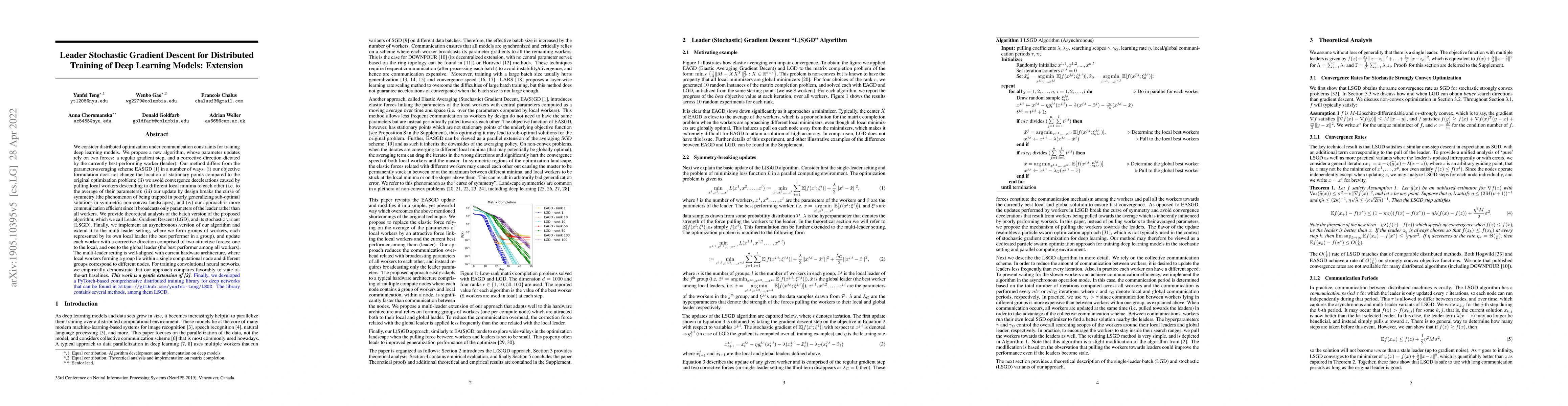 Thumbnail for Leader Stochastic Gradient Descent for Distributed Training of Deep
  Learning Models: Extension