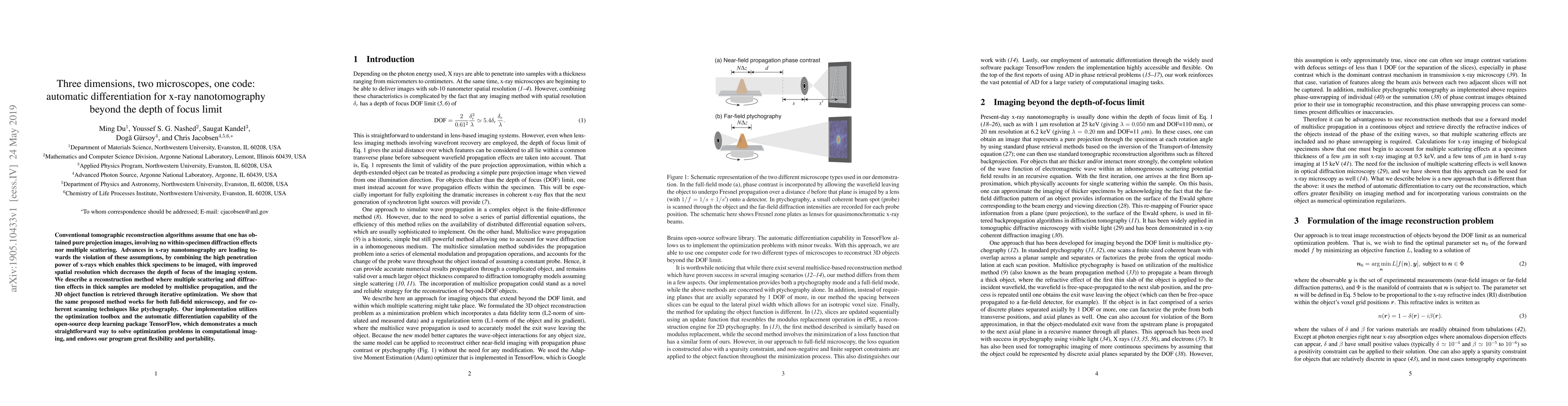 Thumbnail for Three dimensions, two microscopes, one code: automatic differentiation
  for x-ray nanotomography beyond the depth of focus limit