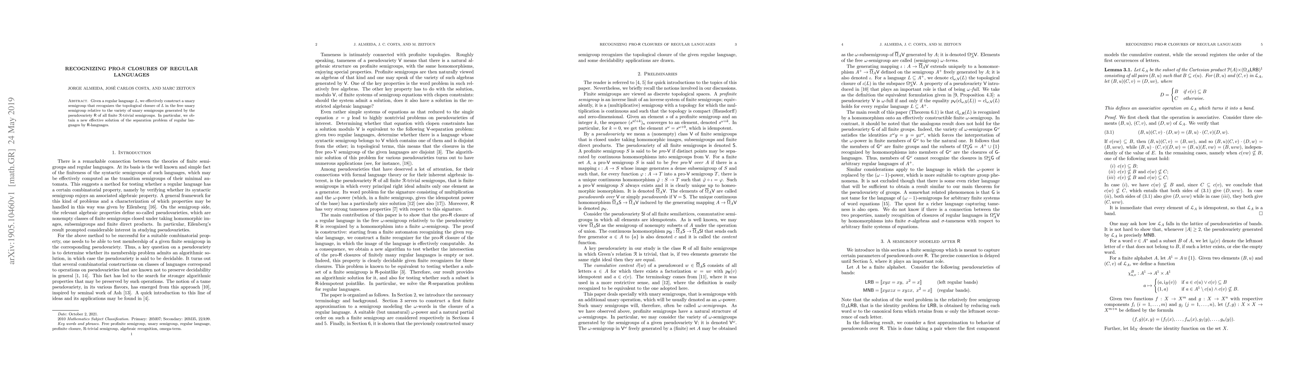 Thumbnail for Recognizing pro-R closures of regular languages