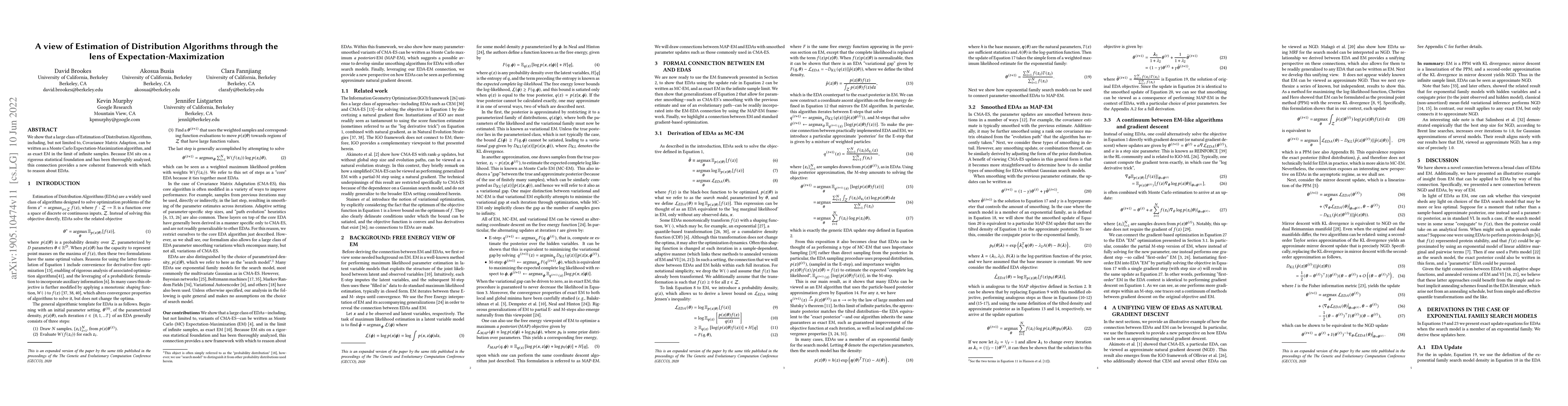 Thumbnail for A view of Estimation of Distribution Algorithms through the lens of
  Expectation-Maximization