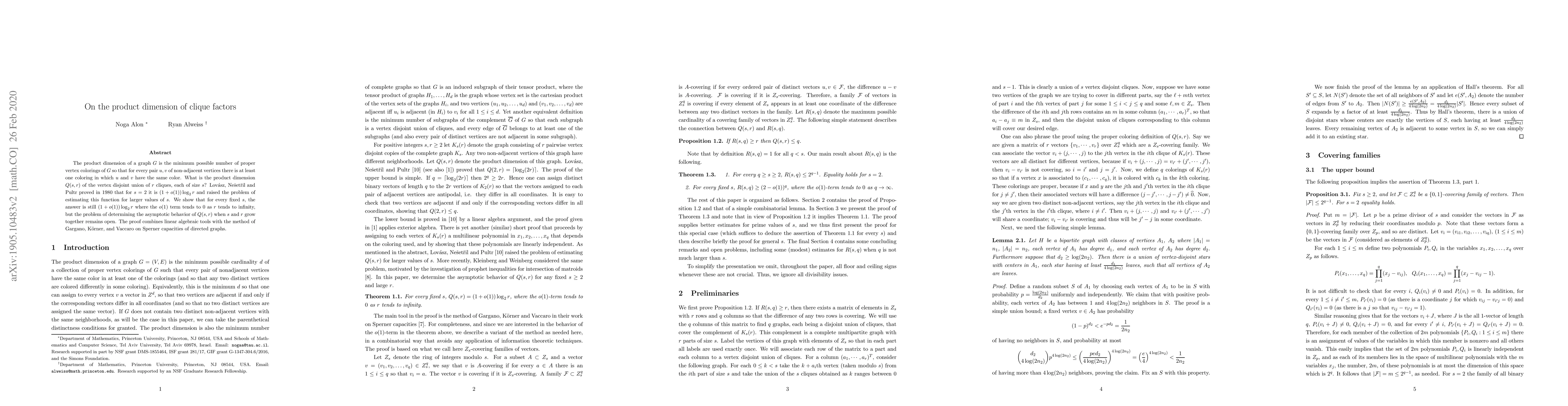 Thumbnail for On the product dimension of clique factors