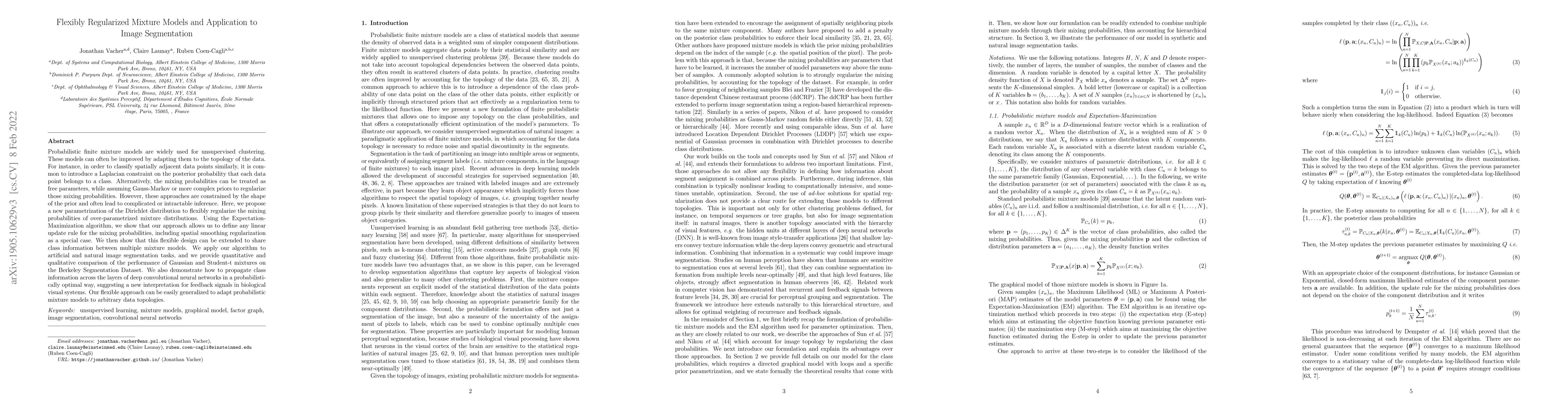 Thumbnail for Flexibly Regularized Mixture Models and Application to Image
  Segmentation