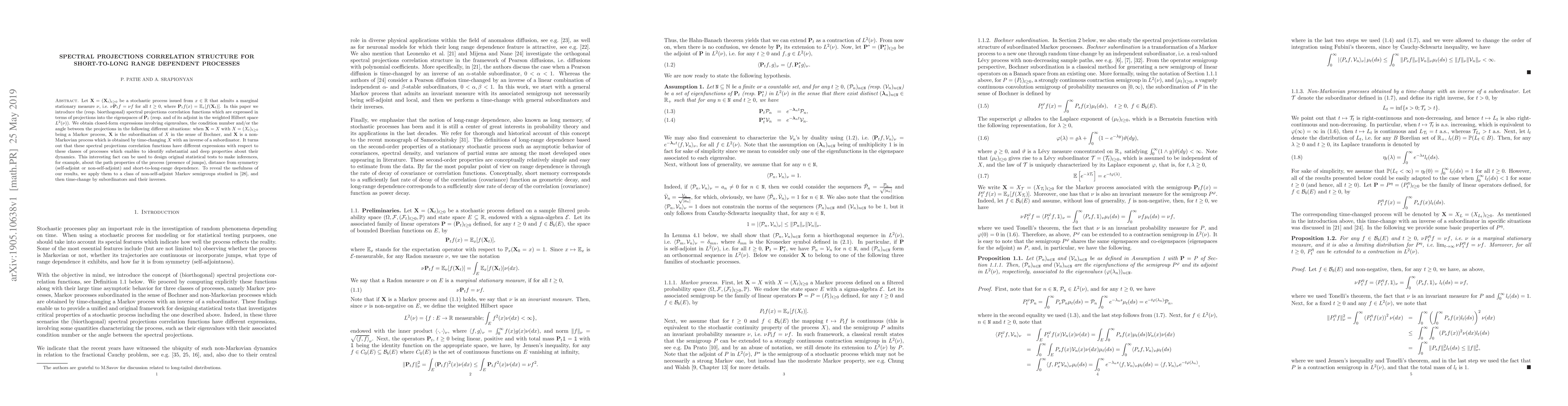 Thumbnail for Spectral projections correlation structure for short-to-long range
  dependent processes