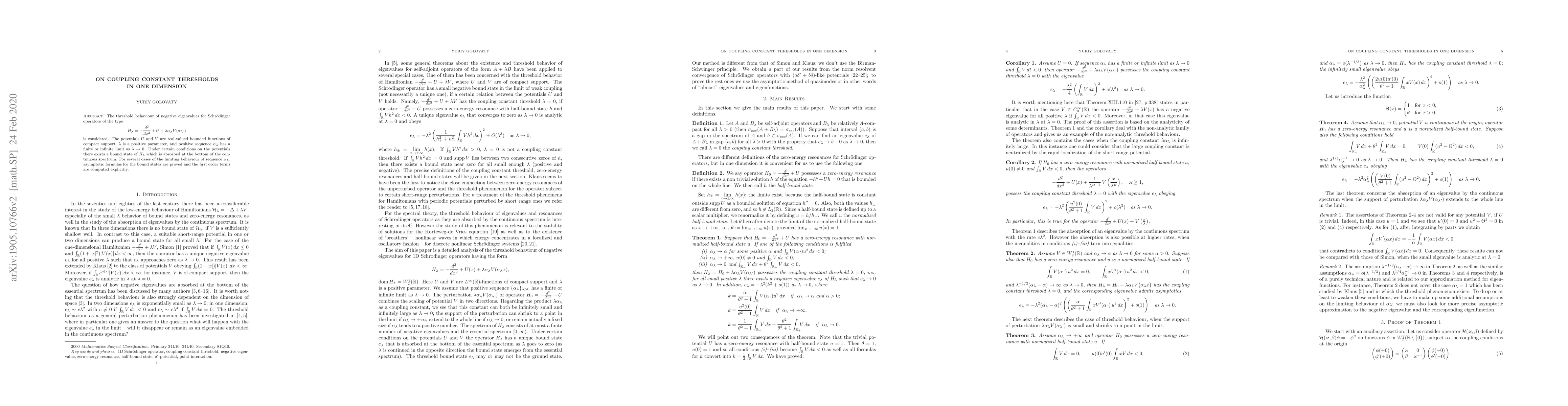 Thumbnail for On coupling constant thresholds in one dimension