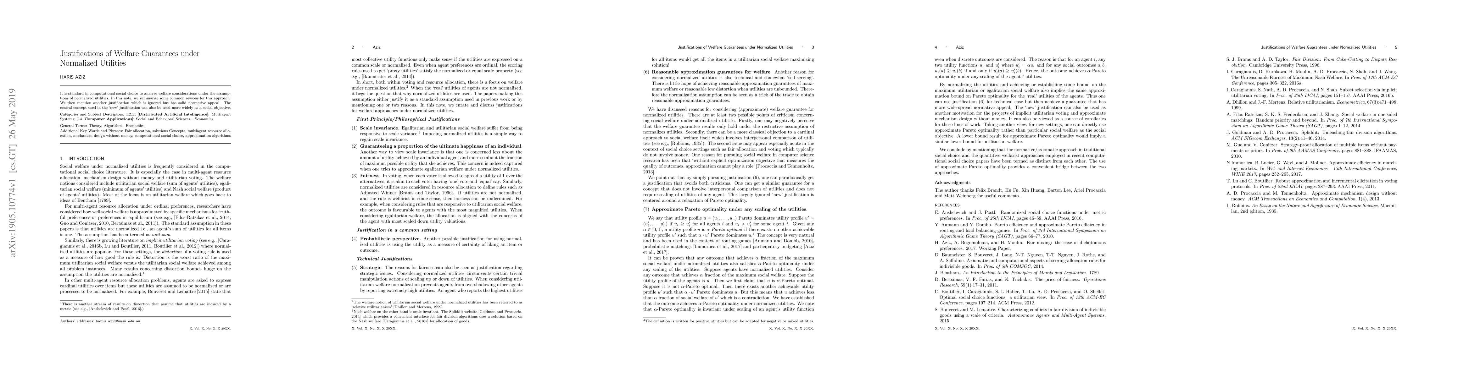 Thumbnail for Justifications of Welfare Guarantees under Normalized Utilities