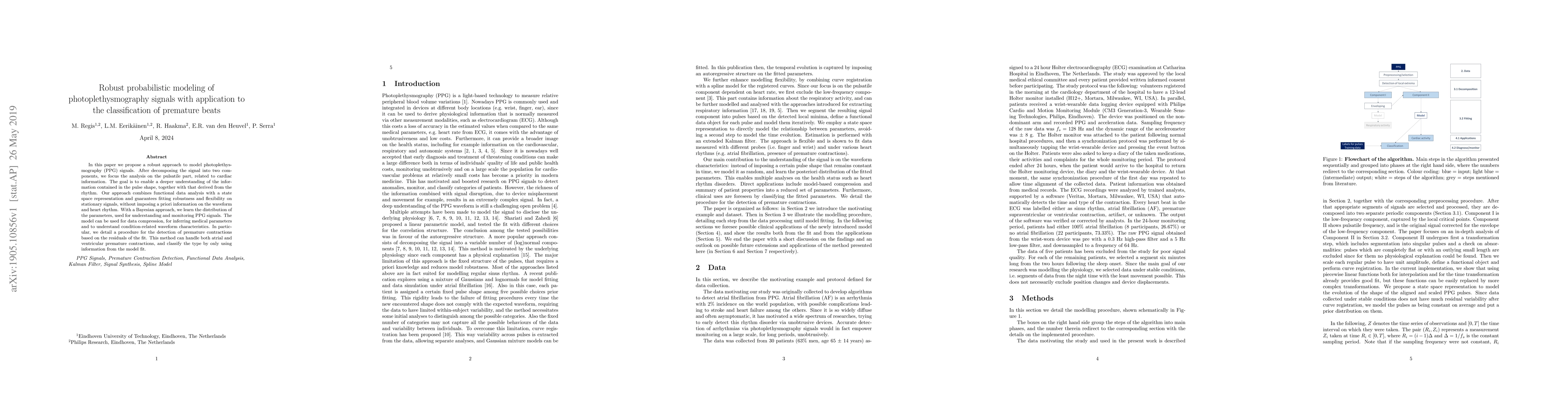 Thumbnail for Robust probabilistic modeling of photoplethysmography signals with
  application to the classification of premature beats