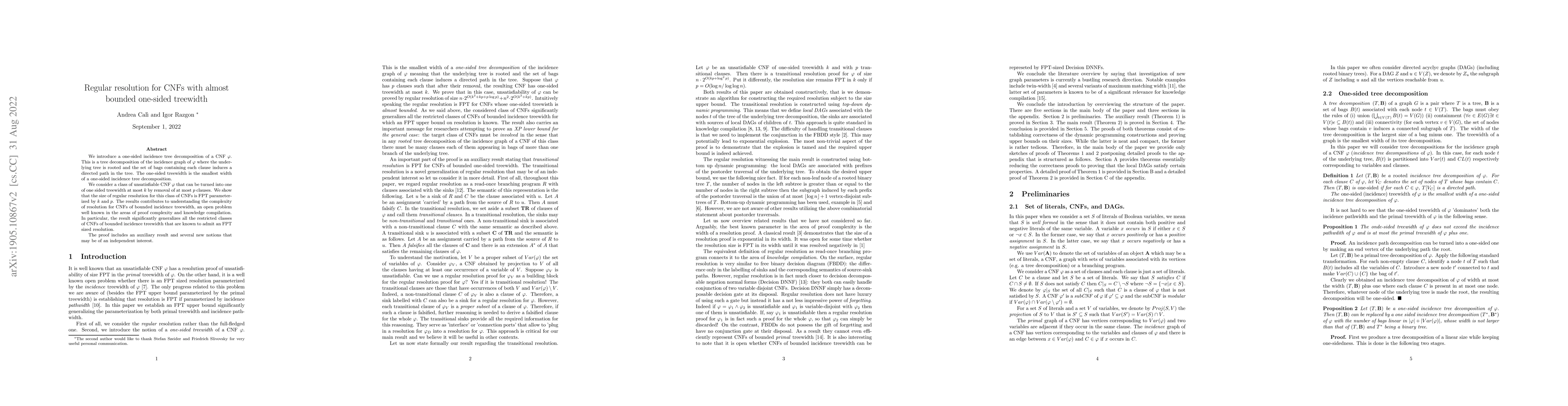 Thumbnail for Regular resolution for CNFs with almost bounded one-sided treewidth