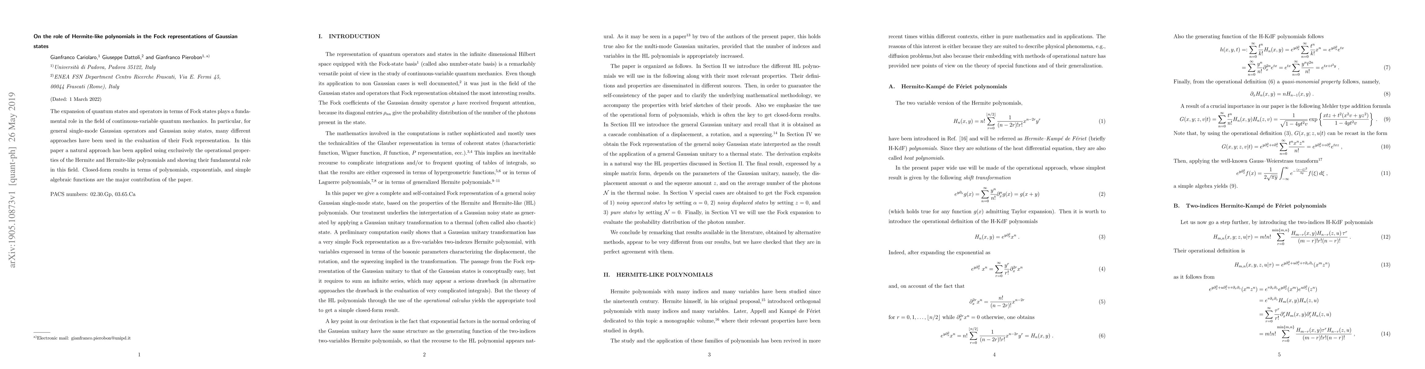 Thumbnail for On the role of Hermite-like polynomials in the Fock representations of
  Gaussian states