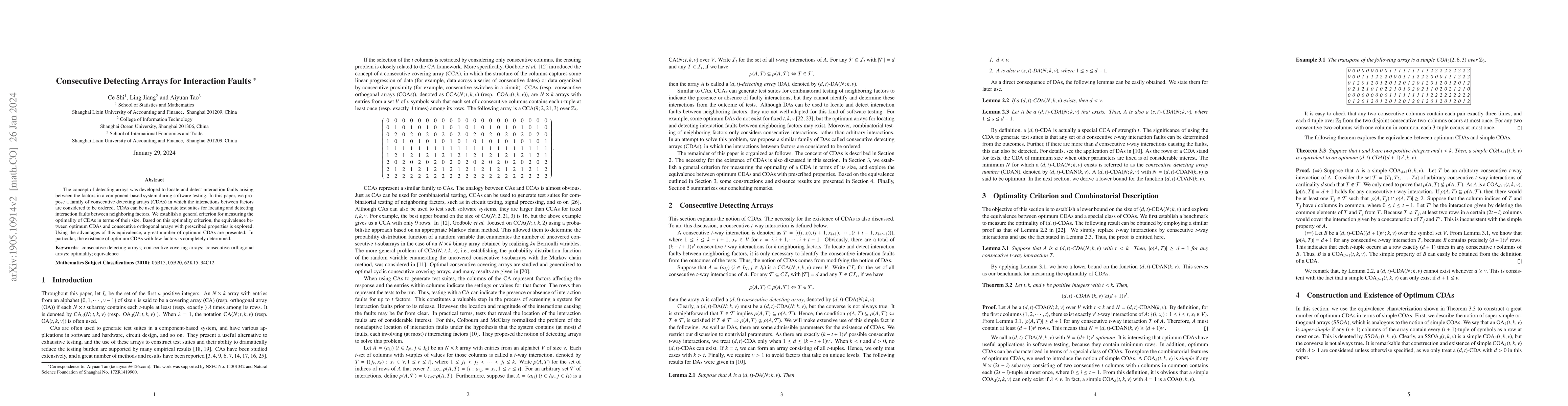 Thumbnail for Consecutive Detecting Arrays for Interaction Faults