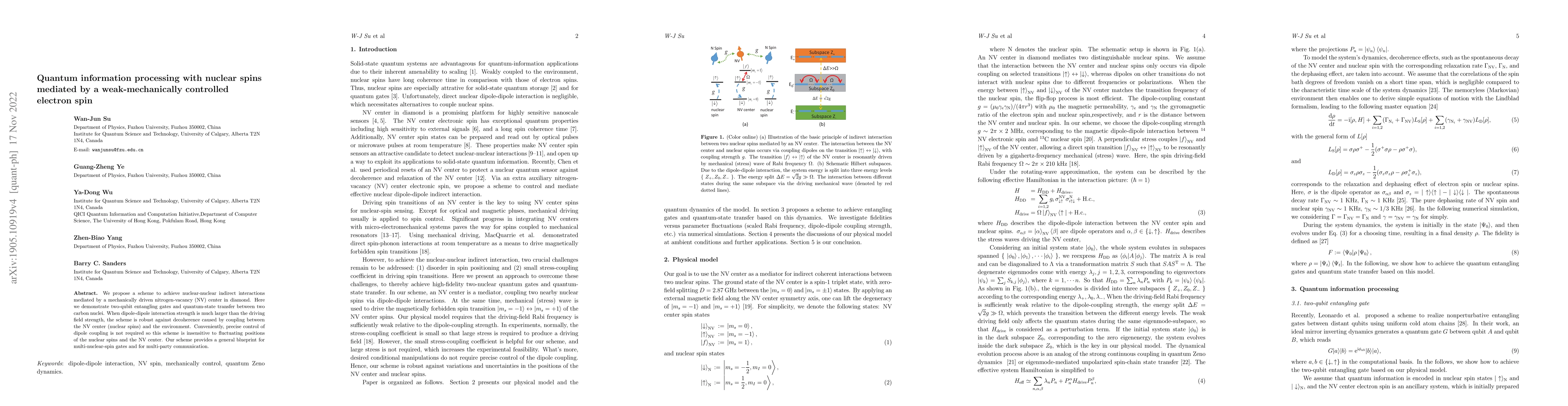 Thumbnail for Quantum information processing with nuclear spins mediated by a
  weak-mechanically controlled electron spin