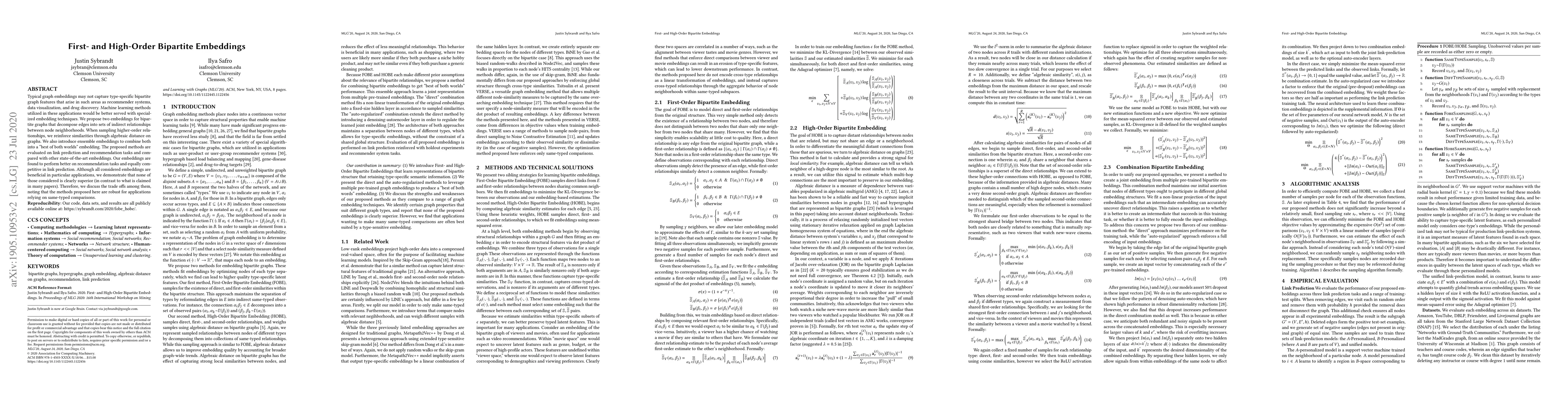 Thumbnail for FOBE and HOBE: First- and High-Order Bipartite Embeddings