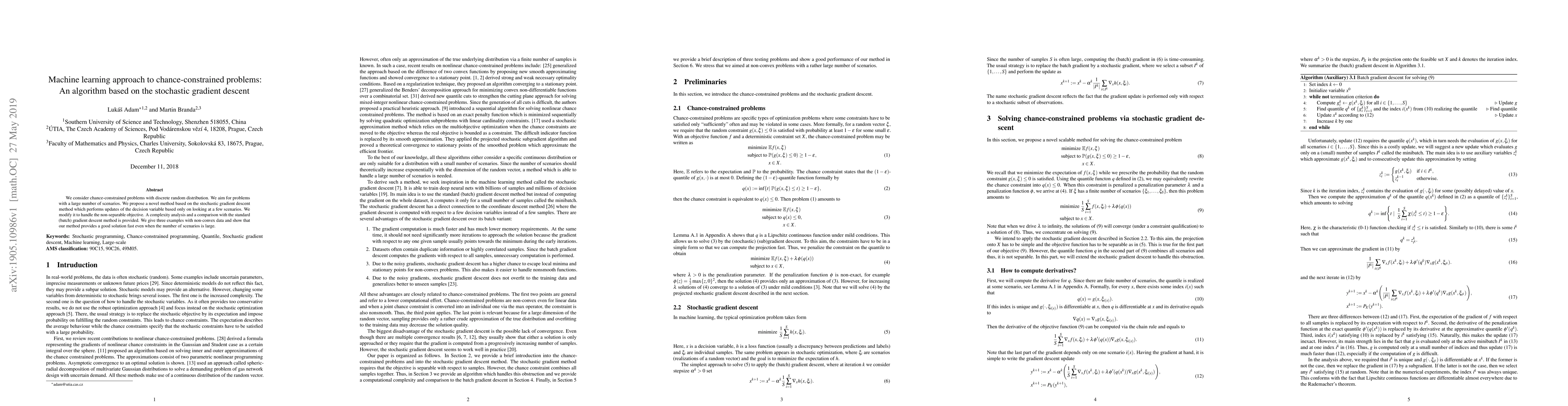Thumbnail for Machine learning approach to chance-constrained problems: An algorithm
  based on the stochastic gradient descent