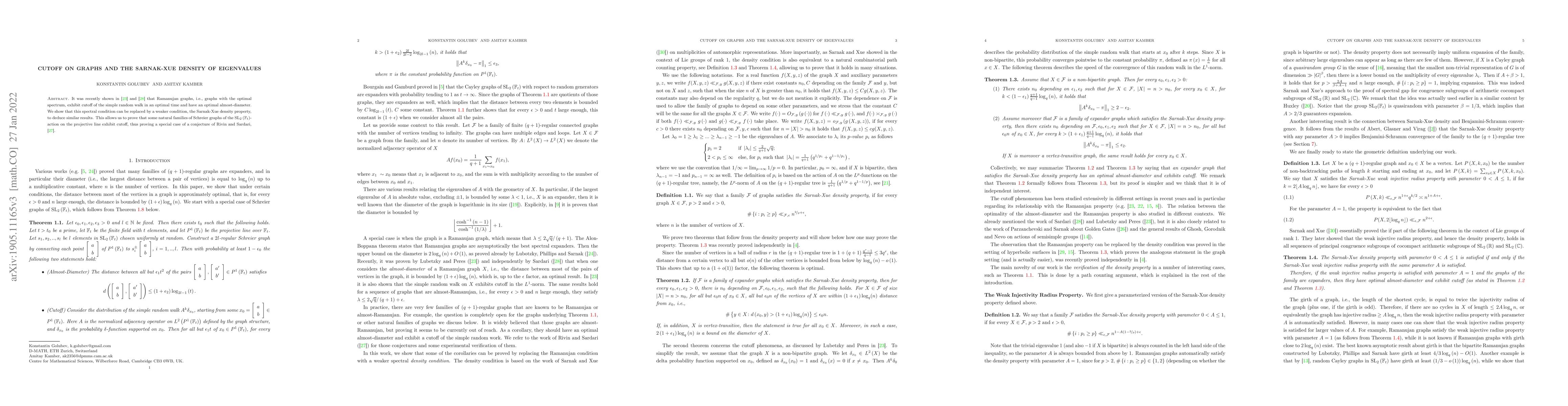 Thumbnail for Cutoff on Graphs and the Sarnak-Xue Density of Eigenvalues