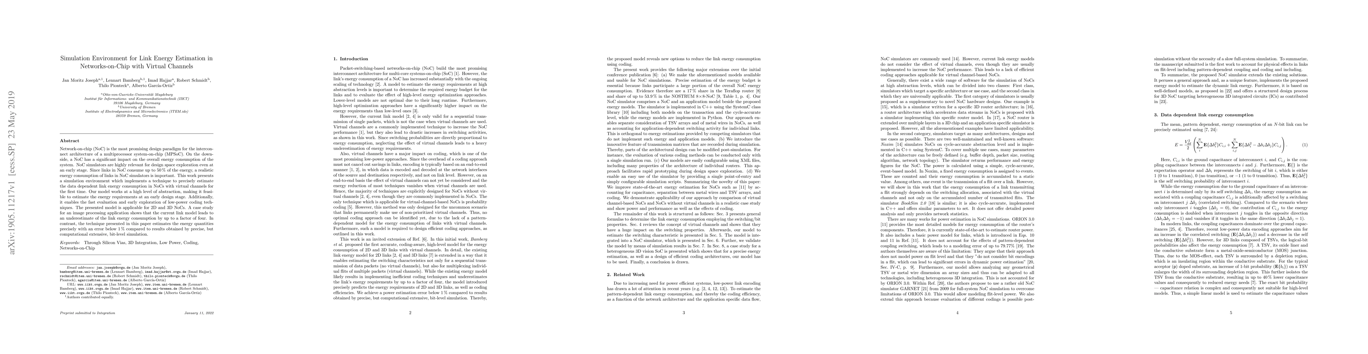 Thumbnail for Simulation Environment for Link Energy Estimation in Networks-on-Chip
  with Virtual Channels