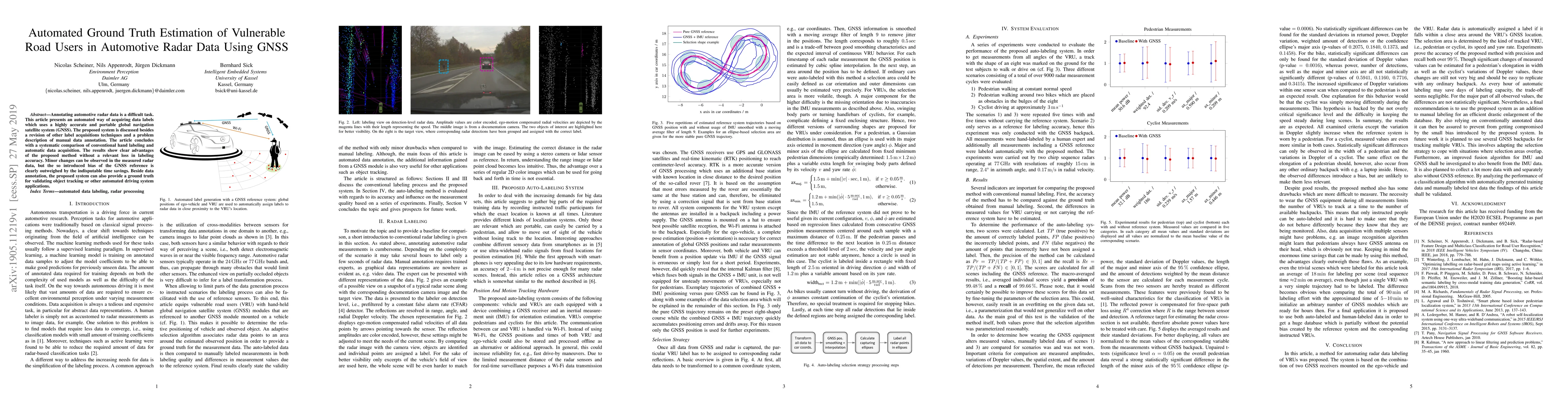 Thumbnail for Automated Ground Truth Estimation of Vulnerable Road Users in Automotive
  Radar Data Using GNSS