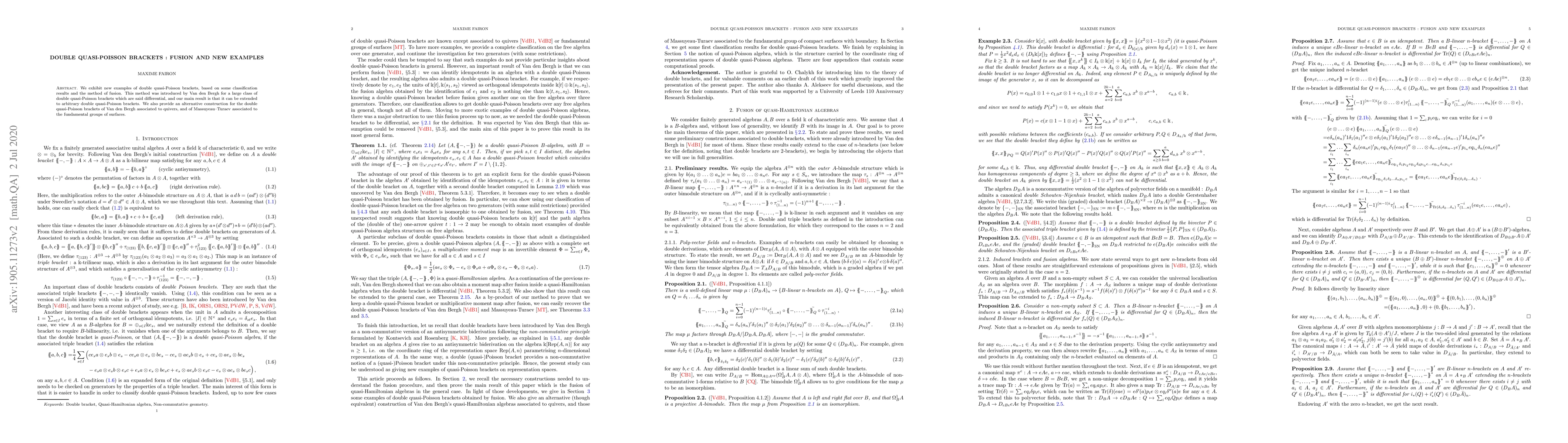 Thumbnail for Double quasi-Poisson brackets : fusion and new examples