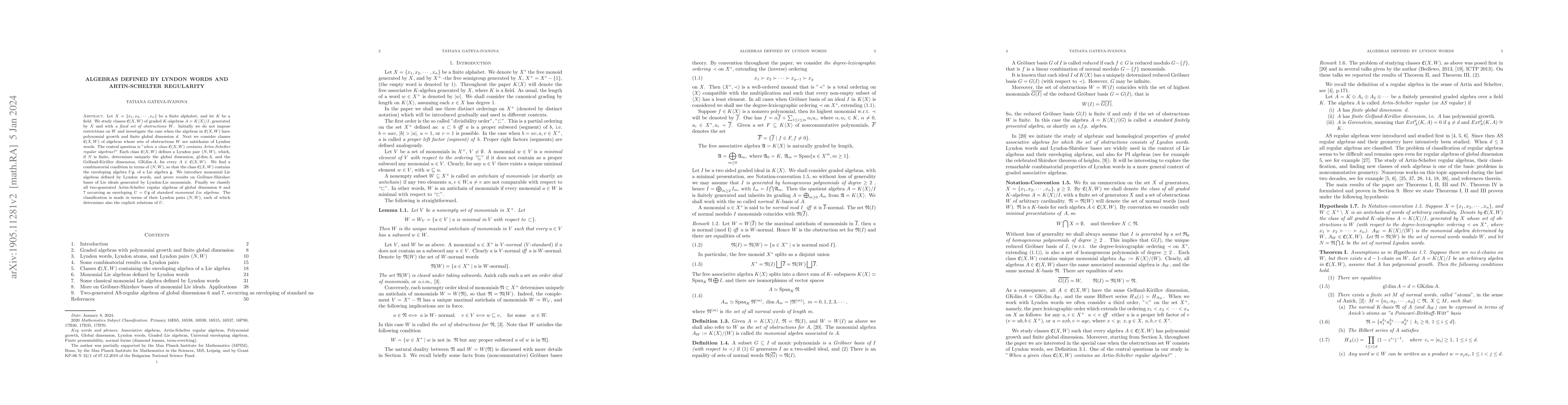 Thumbnail for Algebras defined by Lyndon words and Artin-Schelter regularity