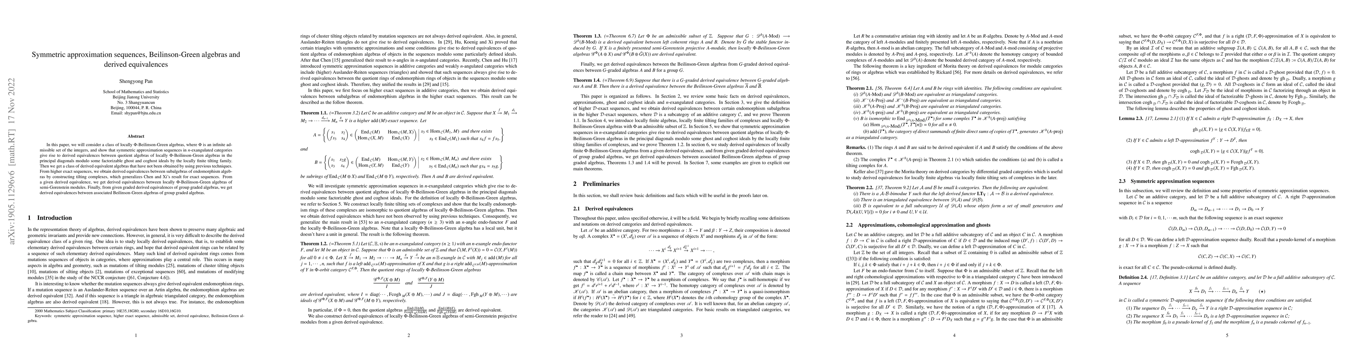 Thumbnail for Symmetric approximation sequences, Beilinson-Green algebras and derived
  equivalences