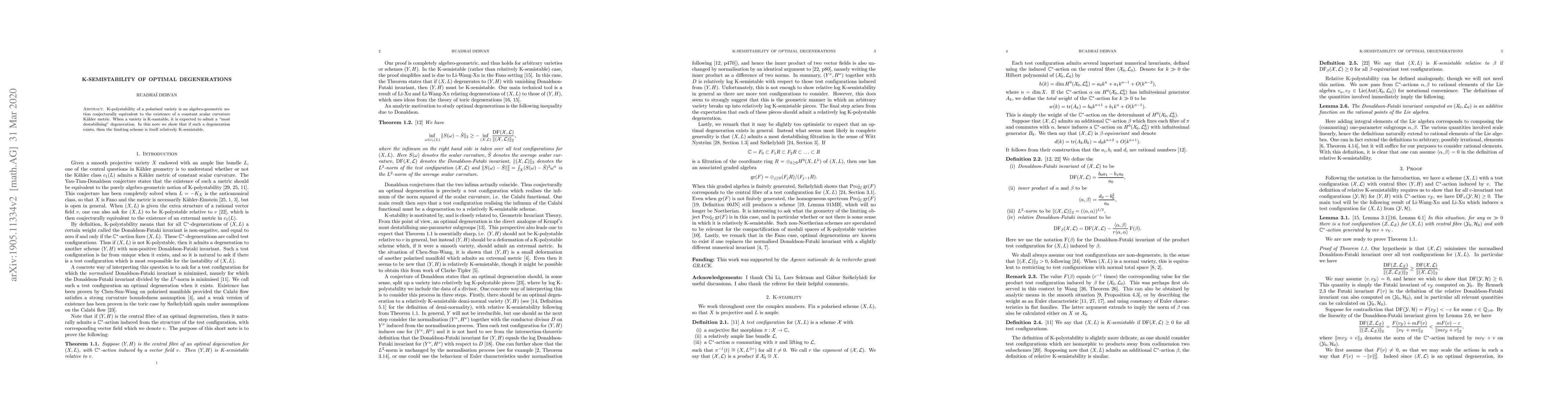 Thumbnail for K-semistability of optimal degenerations
