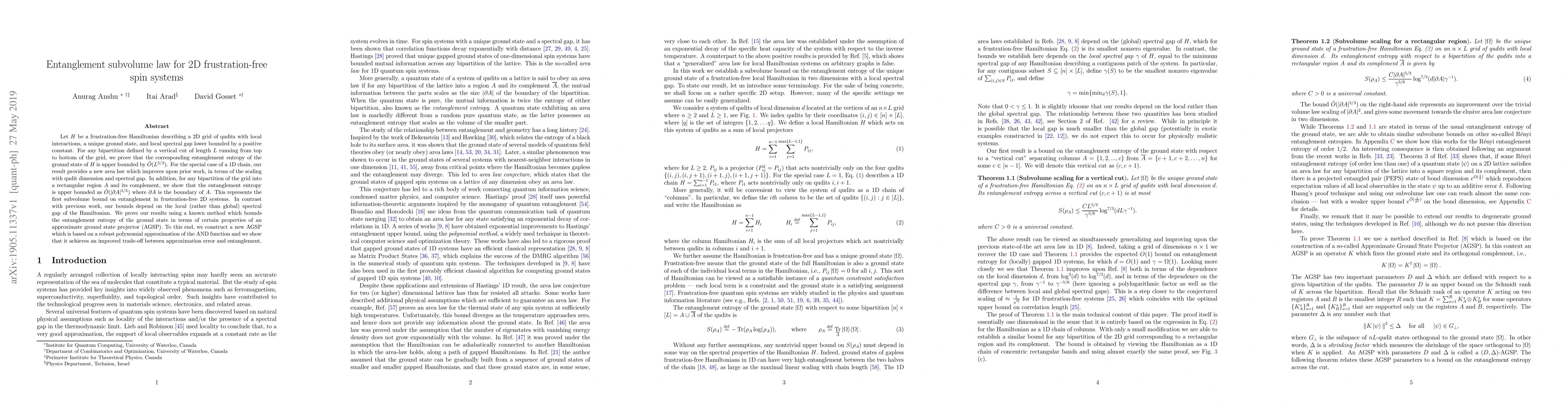 Thumbnail for Entanglement subvolume law for 2D frustration-free spin systems