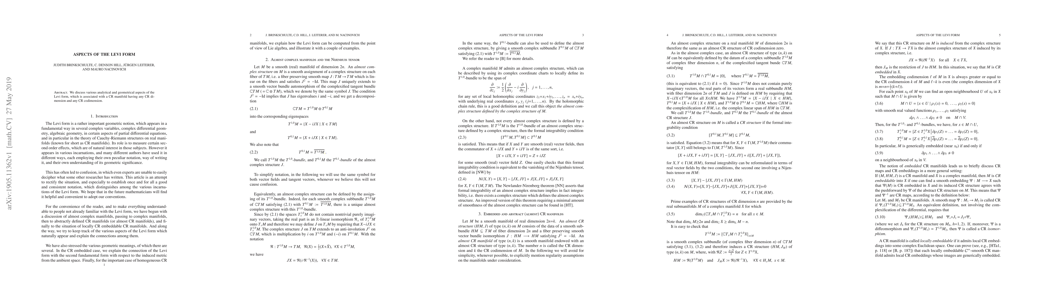 Thumbnail for Aspects of the Levi form