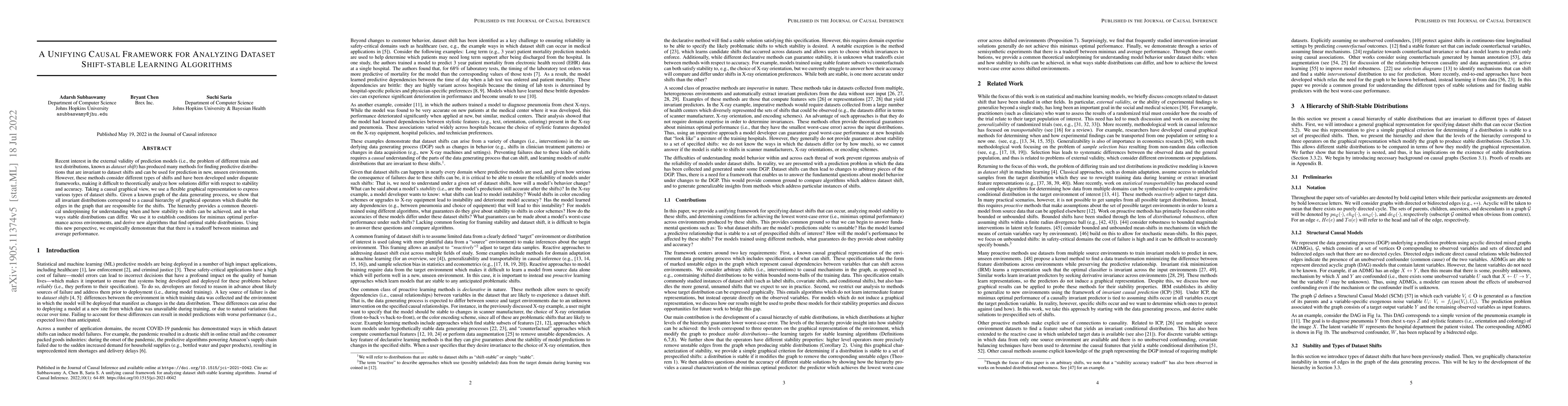 Thumbnail for A Unifying Causal Framework for Analyzing Dataset Shift-stable Learning
  Algorithms