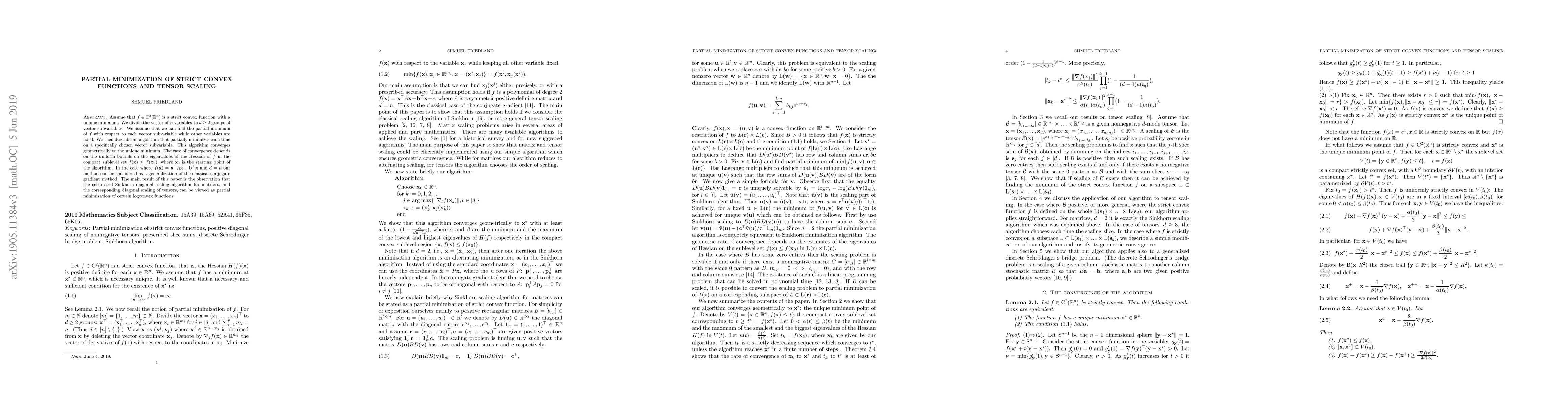 Thumbnail for Partial minimization of strict convex functions and tensor scaling