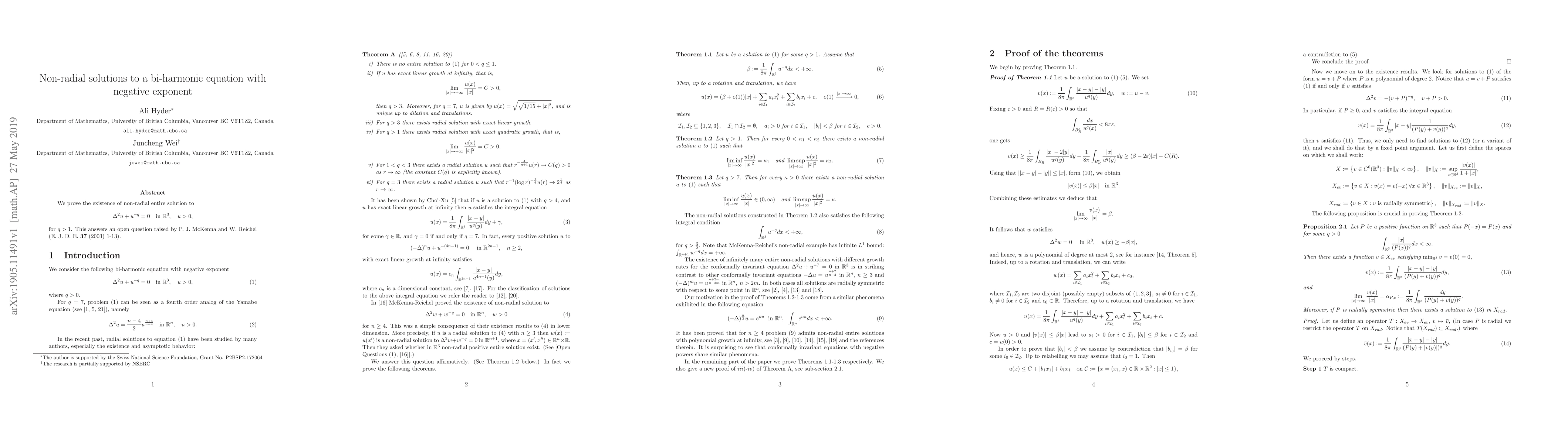 Thumbnail for Non-radial solutions to a bi-harmonic equation with negative exponent