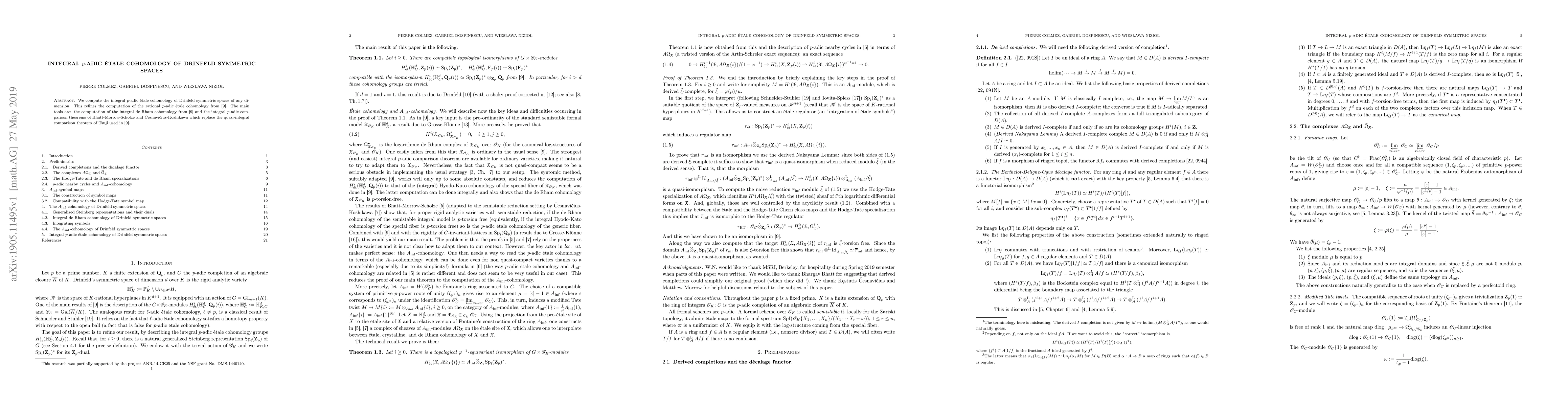 Thumbnail for Integral $p$-adic \'etale cohomology of Drinfeld symmetric spaces