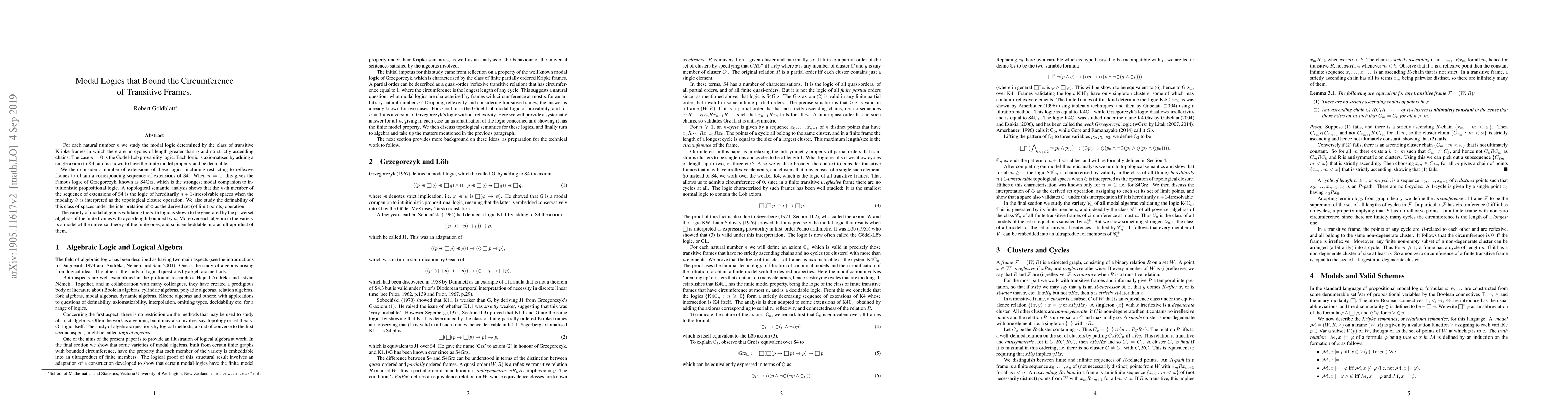 Thumbnail for Modal Logics that Bound the Circumference of Transitive Frames