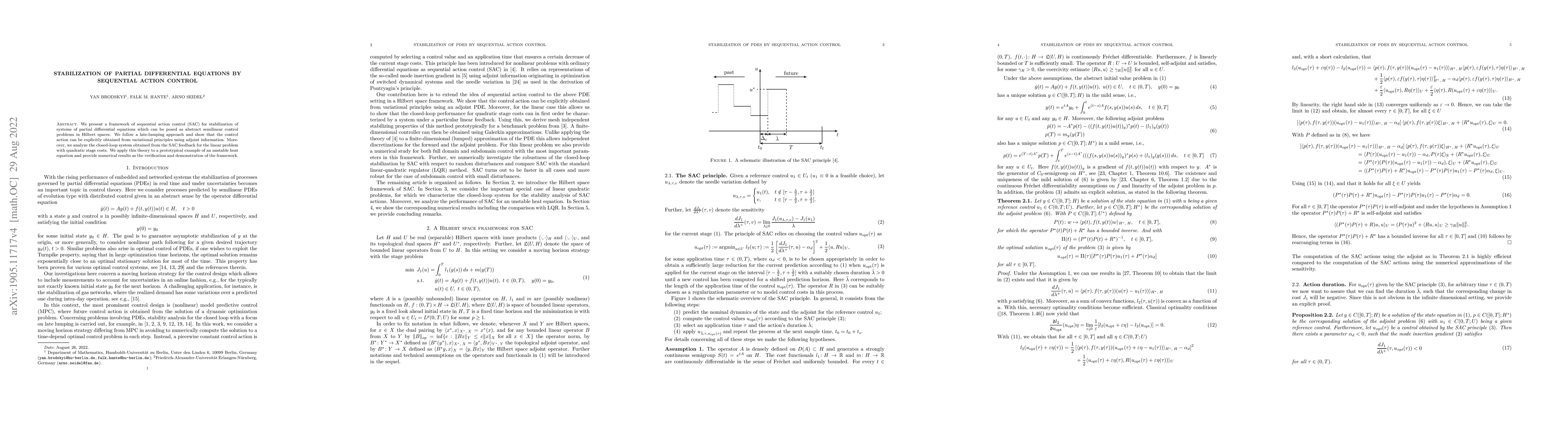 Thumbnail for Stabilization of Partial Differential Equations by Sequential Action
  Control